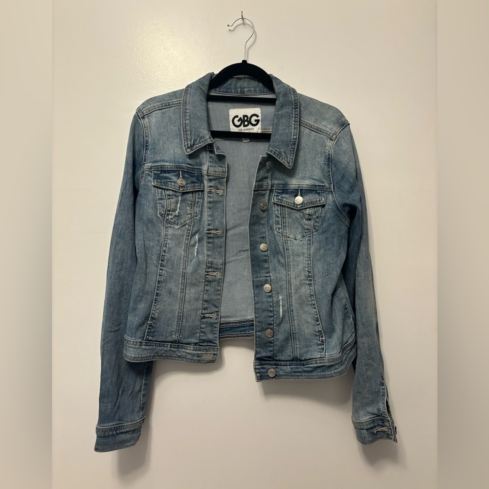 Guess denim distressed jean jacket, size XL.